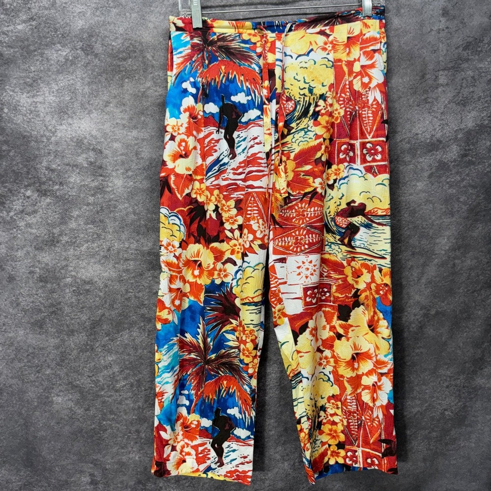 VTG Jams World Hibiscus Floral Surfer Beach Print Cropped Pants Size XS Hawaiian